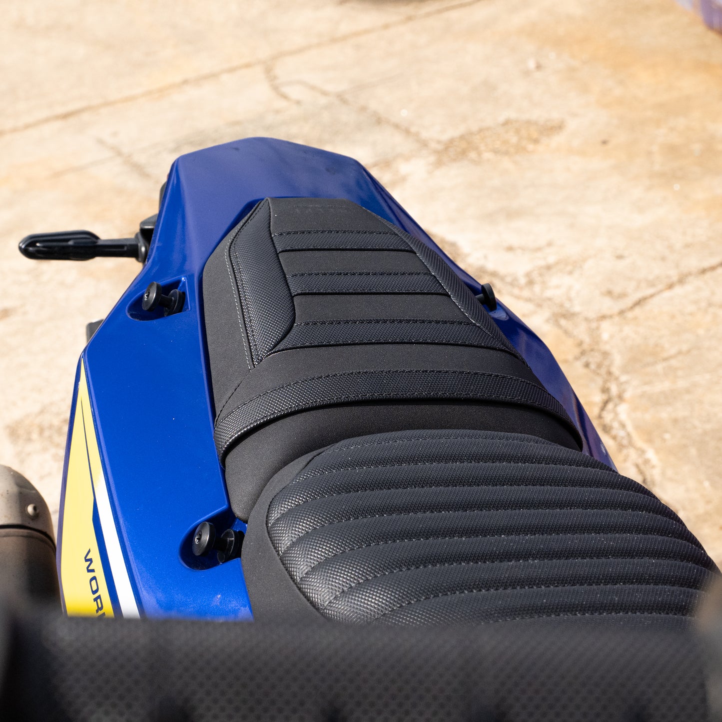 A Yamaha Tenere 700 World Raid Model with a Kelpi Custom Moto reshaped seat and trim