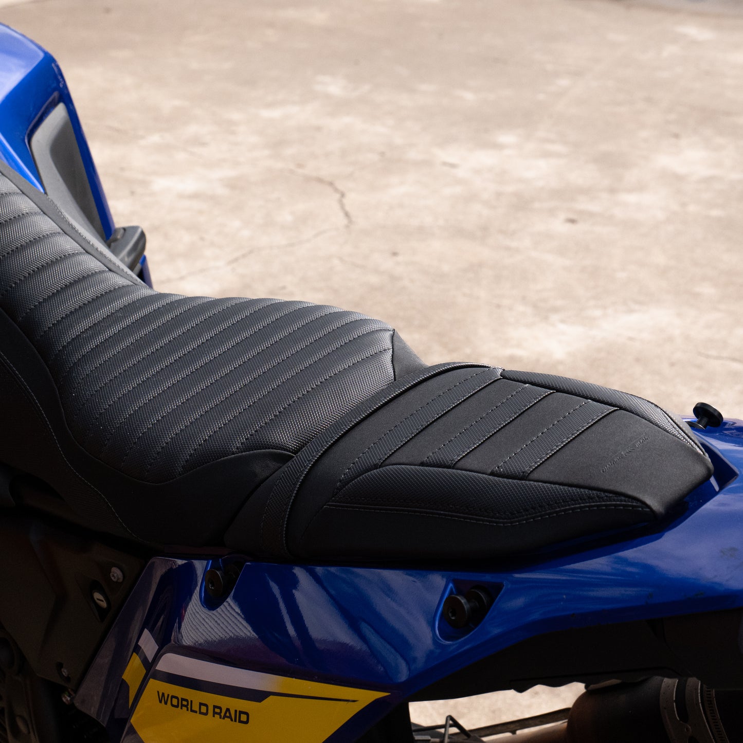 A Yamaha Tenere 700 World Raid Model with a Kelpi Custom Moto reshaped seat and trim
