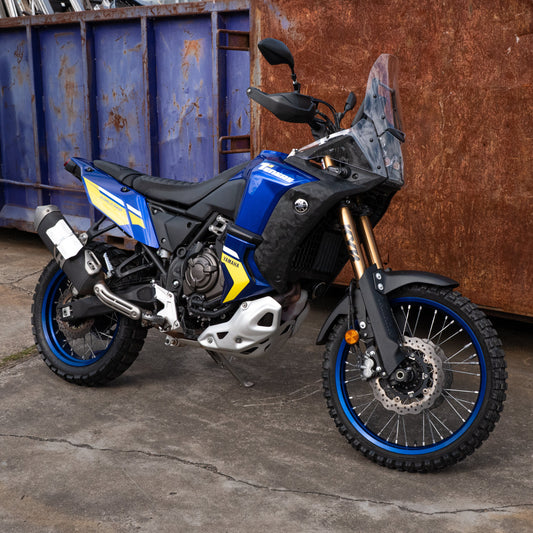 A Yamaha Tenere 700 World Raid with a Kelpi Custom Moto reshaped seat and trim